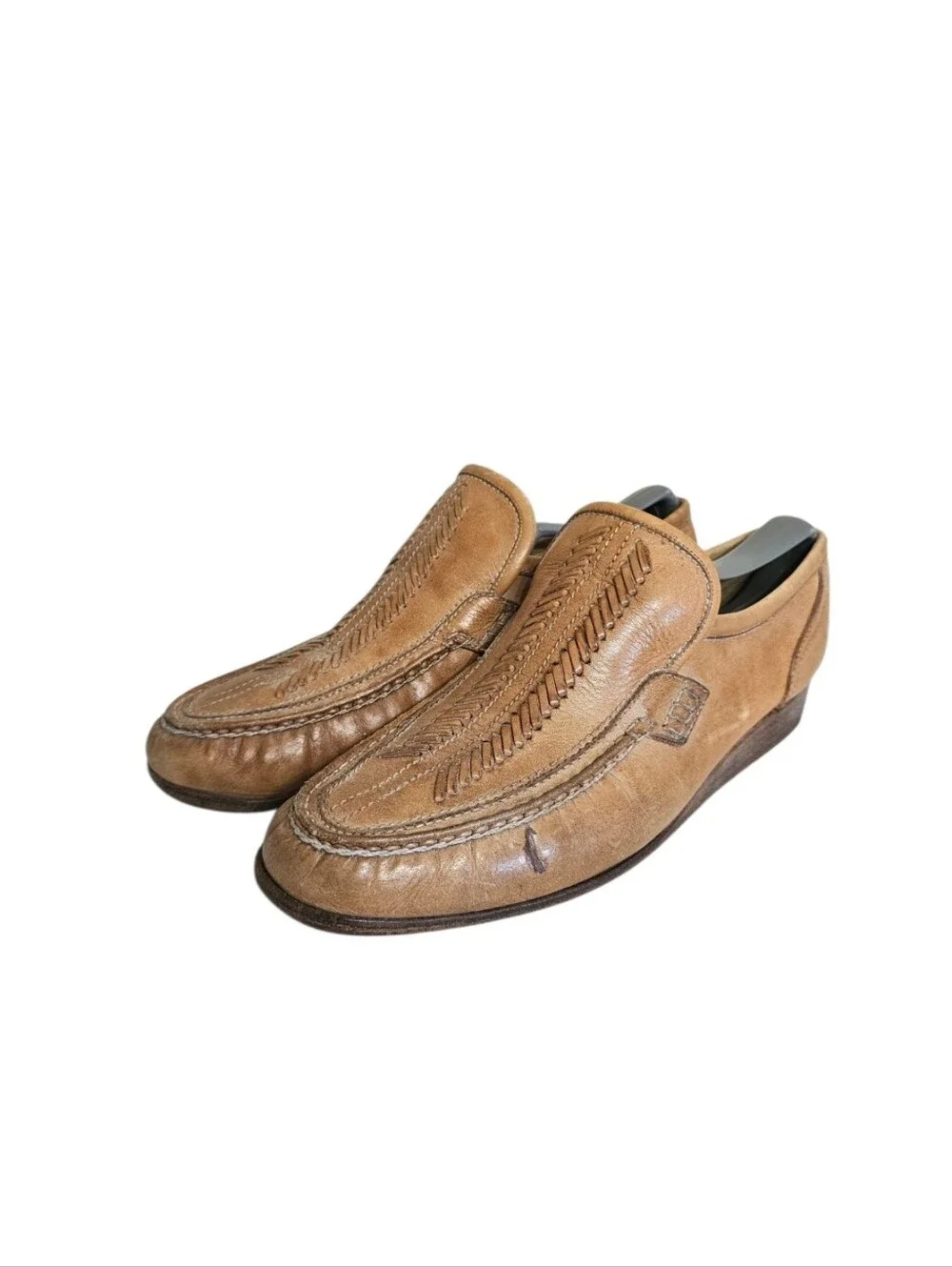 1970s vintage Men Woven Leather Platform Loafers 9.5